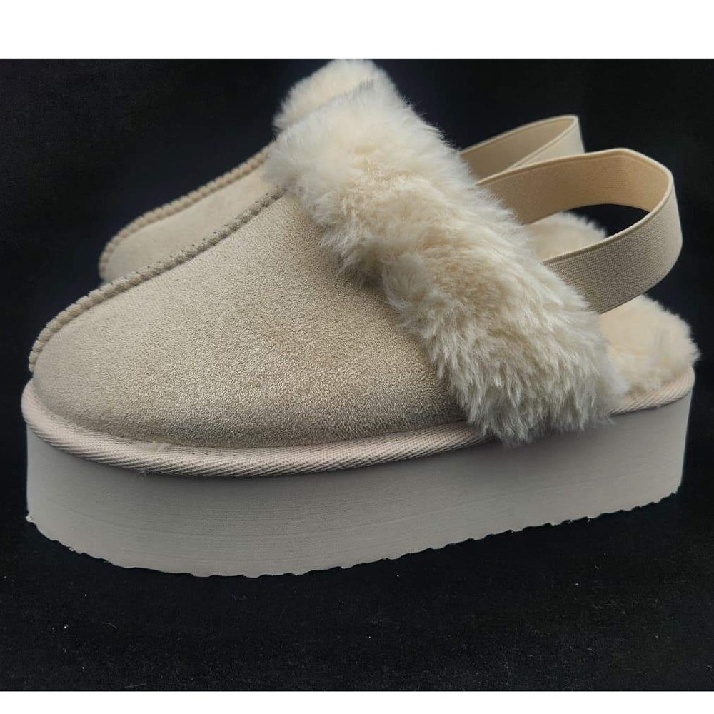 LEVAINE Platform Fau Suede Fur Lined Cozy‎ Mule